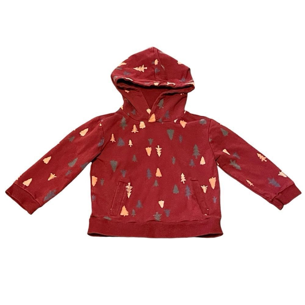 Dot Dot Smile Holiday Christmas Trees Hoodie Burgundy Cream Blue Size 2T